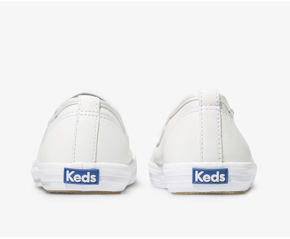 Slip On Γυναικεια - Keds Champion Slip On Δερματινα - Λευκα - GFAZU7081